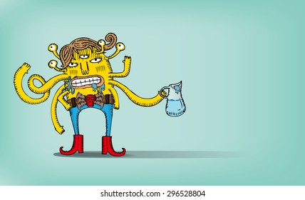 Character cartoon design of Yellow monster with red shoes