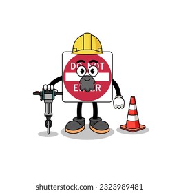 Character cartoon of do not enter road sign working on road construction , character design