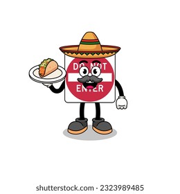 Character cartoon of do not enter road sign as a mexican chef , character design