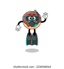 Character cartoon of donuts as a diver , character design