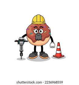 Character cartoon of donuts working on road construction , character design