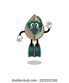 Character cartoon of dried leaf as a diver , character design