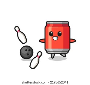 Character cartoon of drink can is playing bowling , cute style design for t shirt, sticker, logo element