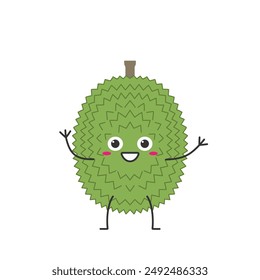 Character cartoon durian fruit greeting smiling face cheerful kawaii joy happy emotions icon vector illustration.