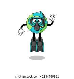 Character cartoon of earth as a diver , character design