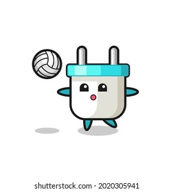Caricatura de personajes de enchufe eléctrico está jugando al voleibol