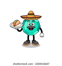 Character cartoon of emerald gemstone as a mexican chef , character design