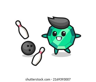Zeichentrickfilm von Smaragdgemstone spielt Bowling , süßes Design für T-Shirt, Aufkleber, Logo-Element