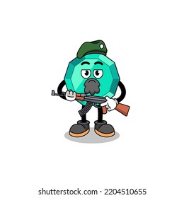Character cartoon of emerald gemstone as a special force , character design