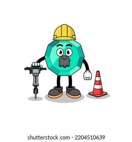 Character cartoon of emerald gemstone working on road construction , character design