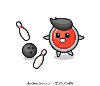 Character cartoon of emergency panic button is playing bowling , cute design
