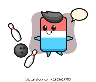 Character cartoon of eraser is playing bowling, cute style design for t shirt, sticker, logo element