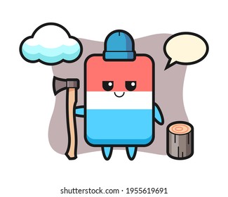 Character cartoon of eraser as a woodcutter, cute style design for t shirt, sticker, logo element