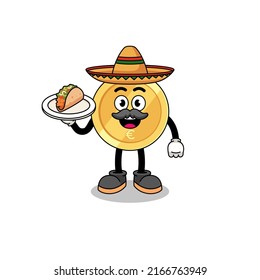 Character cartoon of euro coin as a mexican chef , character design