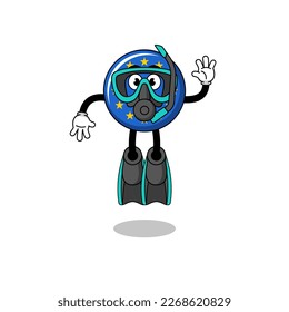 Character cartoon of europe flag as a diver , character design