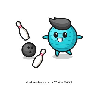 Character cartoon of exercise ball is playing bowling , cute style design for t shirt, sticker, logo element