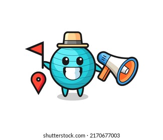 Caricatura de personajes de la pelota de ejercicios como guía turístico , diseño de estilo lindo para camiseta, pegatina, elemento logo