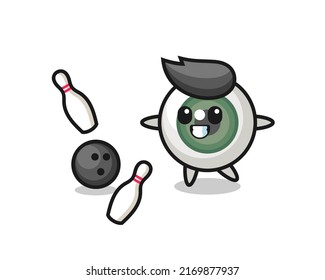 Character cartoon of eyeball is playing bowling , cute style design for t shirt, sticker, logo element