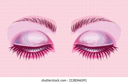 Character Cartoon Eyes, Anime Girl Eyes, Big closed eyes with sparkles