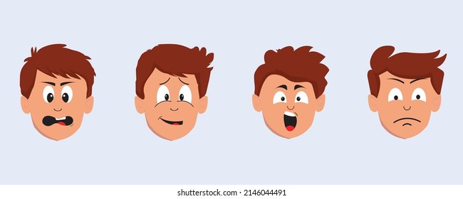 Character cartoon Face expressions of boy, male facial emotions set