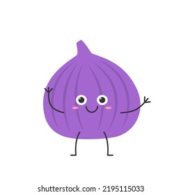 Character cartoon fig greeting fruit cute funny smiling face happy joy emotions icon vector illustration.