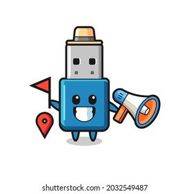 Character cartoon of flash drive usb as a tour guide , cute style design for t shirt, sticker, logo element