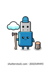 Character cartoon of flash drive usb as a woodcutter , cute style design for t shirt, sticker, logo element