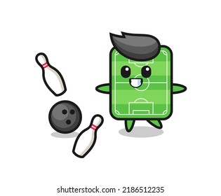 Character cartoon of football field is playing bowling , cute style design for t shirt, sticker, logo element