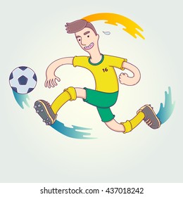 Character cartoon football player is moving. Vector Illustration design template with sports in trendy linear style.