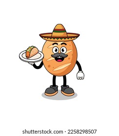 Character cartoon of french bread as a mexican chef , character design