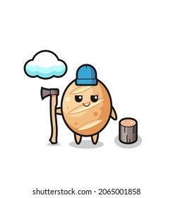 Character cartoon of french bread as a woodcutter , cute design