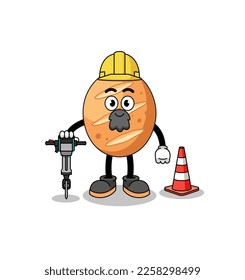 Caricatura de personajes de pan francés trabajando en la construcción de carreteras , diseño de personajes