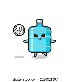 Character cartoon of gallon water bottle is playing volleyball , cute design