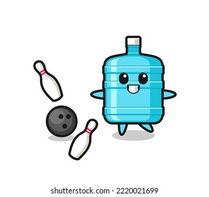 Character Cartoon Of Gallon Water Bottle Is Playing Bowling , Cute Design