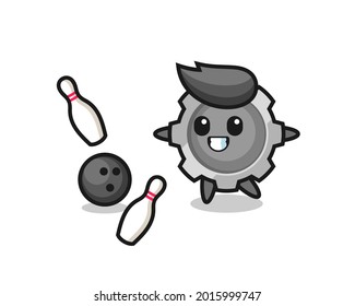 Character cartoon of gear is playing bowling , cute style design for t shirt, sticker, logo element