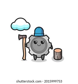 Character cartoon of gear as a woodcutter , cute style design for t shirt, sticker, logo element