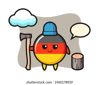 Character cartoon of germany flag badge as a woodcutter, cute style design for t shirt, sticker, logo element