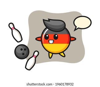 Character cartoon of germany flag badge is playing bowling, cute style design for t shirt, sticker, logo element