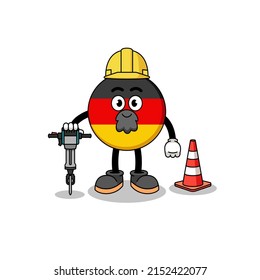 Caricatura de personajes de la bandera alemana trabajando en la construcción de carreteras , diseño de personajes
