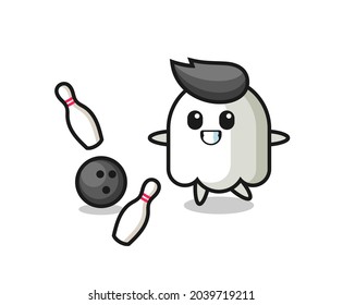 Character cartoon of ghost is playing bowling , cute style design for t shirt, sticker, logo element