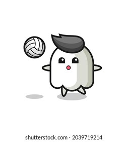 Character cartoon of ghost is playing volleyball , cute style design for t shirt, sticker, logo element