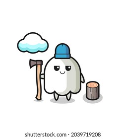 Character cartoon of ghost as a woodcutter , cute style design for t shirt, sticker, logo element