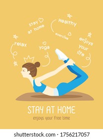 Character cartoon girl do yoga exercises isolated on light background vector illustration.