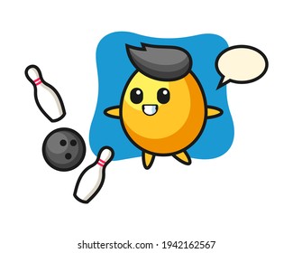 Character cartoon of golden egg is playing bowling