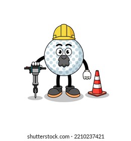 Character cartoon of golf ball working on road construction , character design