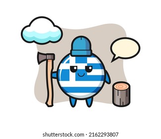 Character cartoon of greece flag badge as a woodcutter , cute style design for t shirt, sticker, logo element