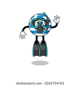 Character cartoon of greece flag as a diver , character design