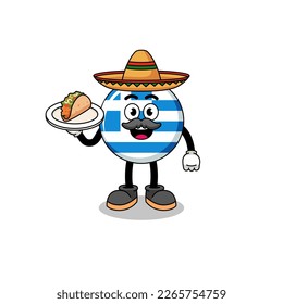 Character cartoon of greece flag as a mexican chef , character design