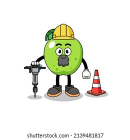 Caricatura de personajes de manzana verde trabajando en la construcción de carreteras , diseño de personajes