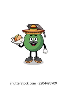 Character cartoon of grenade as a mexican chef , character design